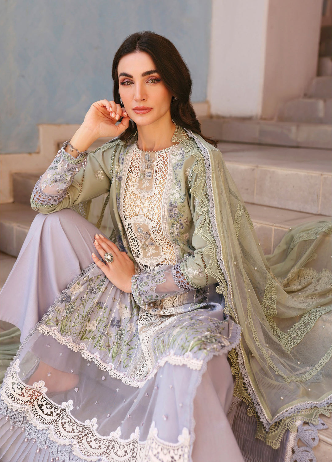 Maria B Unstitched Embroidered Luxury Lawn 3 Piece Suit MB26UEL 6B - Eid Collection