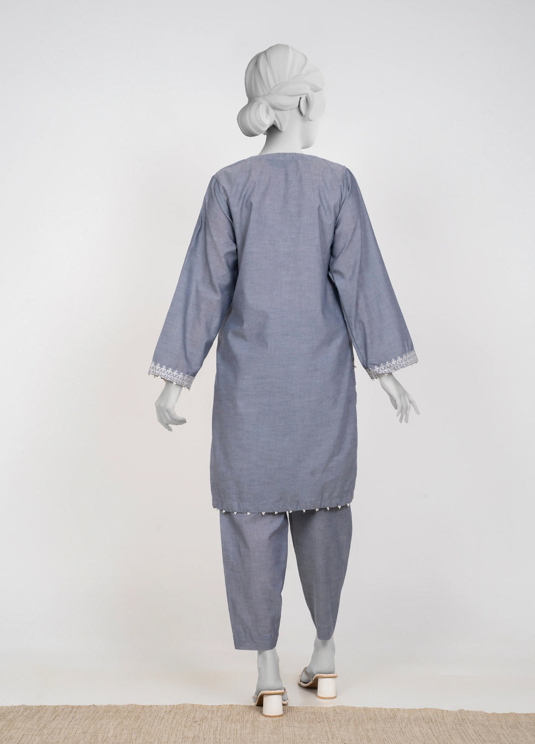 Ayla Studio Women Pret Chambray Solid Embroidered 2-Piece RTW Charcoal - Winter Collection