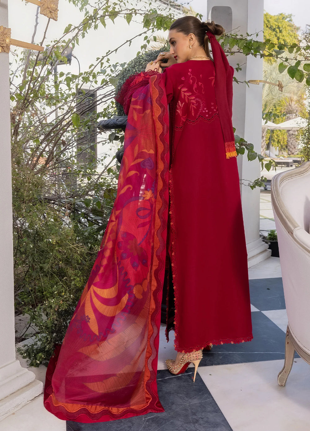 Flow by Crimson Unstitched Embroidered Lawn 3 Piece Suit CR26UFL D3 A-Petal Red - Festive Collection