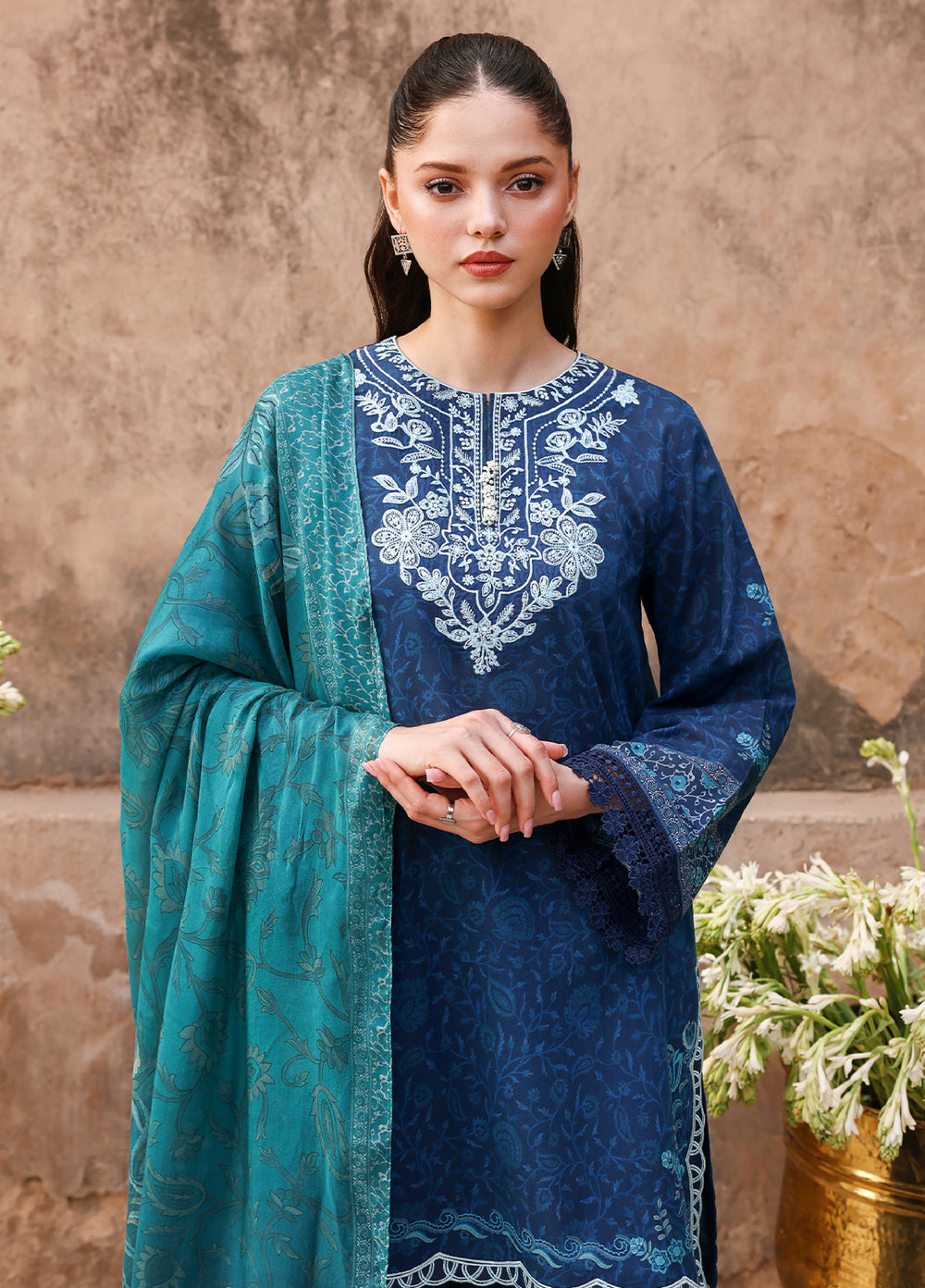 Cross Stitch Unstitched Embroidered Premium Lawn 3 Piece Suit CS26UCPL D17 PRUSSIAN WAVES - Eid Collection