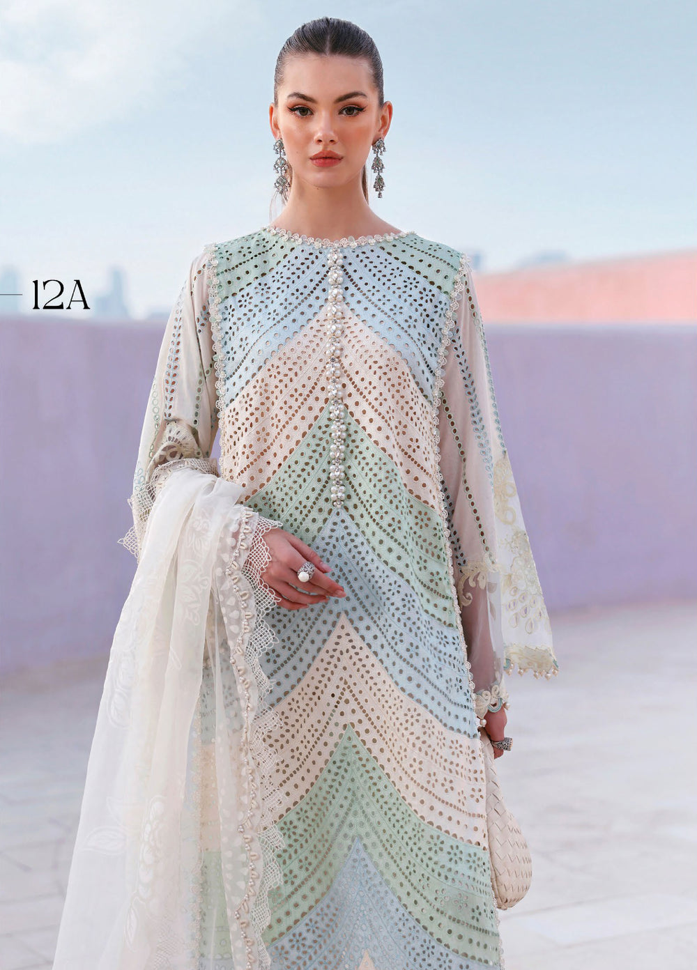 Maria B Unstitched Embroidered Luxury Lawn 3 Piece Suit MB26UEL 12A - Eid Collection