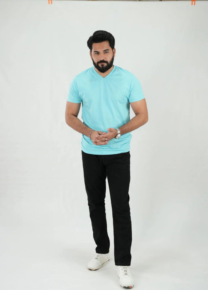 Mercato RTW Solids Cotton 1 Piece Sky Blue V Neck Shirt