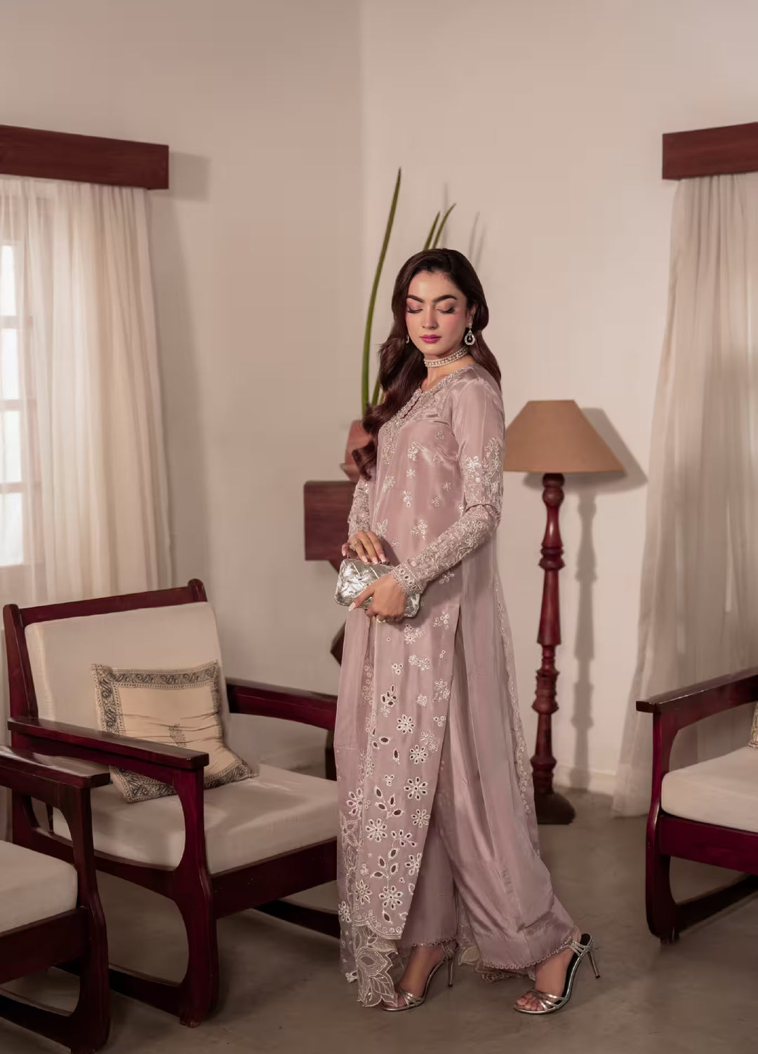 Amelia by Scherezade Women Pret Luxury Ramen Silk 3 Piece Maavi - Festive Collection