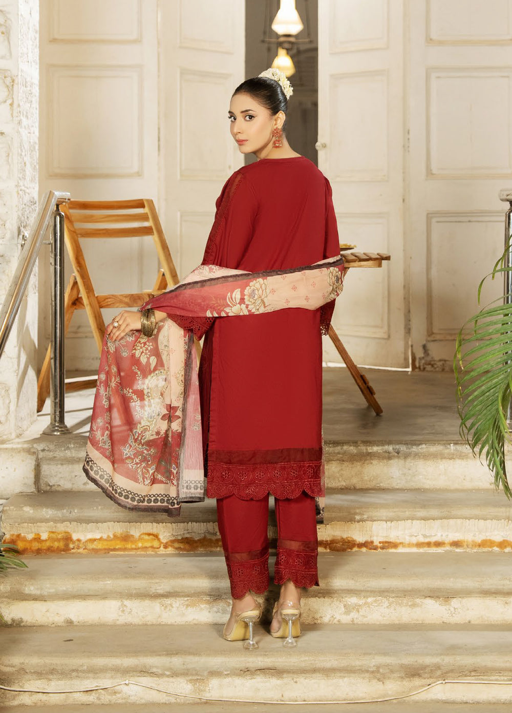 Dhaga Women RTW Embroidered Cotton 3 Piece DHG26PCN Ruby dusk - Eid Collection