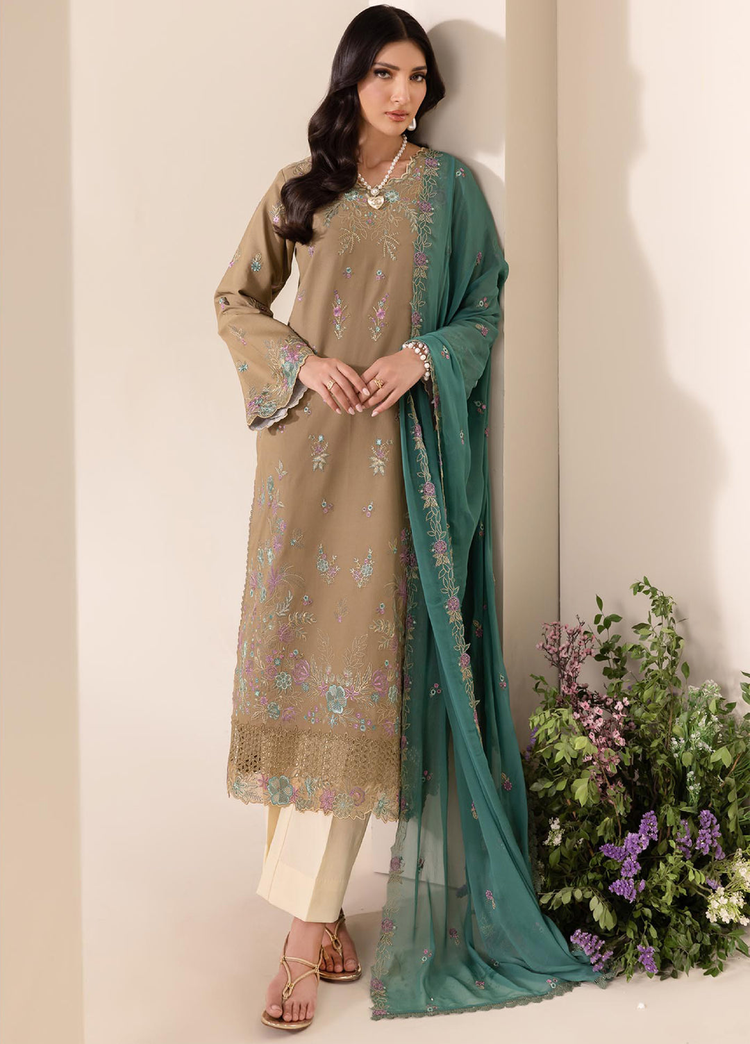 RajBari Exclusive Unstitched Embroidered Lawn 3 Piece Suit RB26UE D-3 - Summer Collection