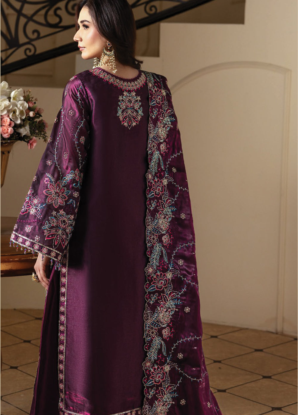 Aaina by Alizeh Unstitched Embroidered Sheesha Silk 3 Piece Suit AF26UASS D-7 MELISA - Festive Collection