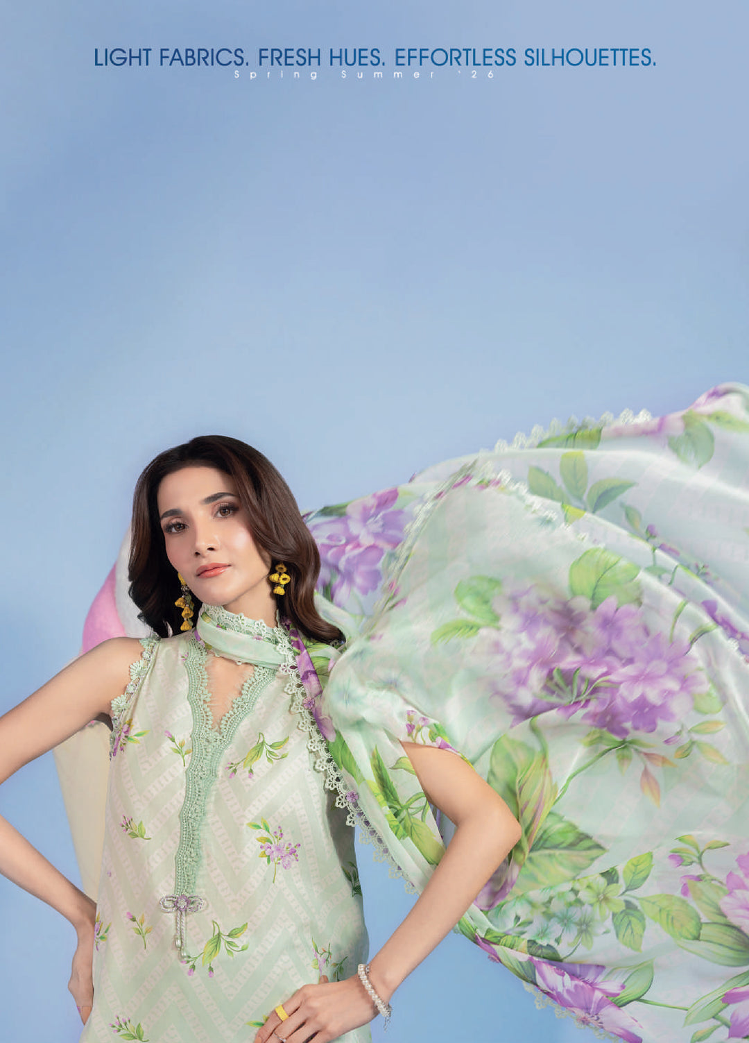 M Basics by Maria B Unstitched Embroidered Lawn 3 Piece Suit MB26UMB MB-CUSV13-15B - Summer Collection