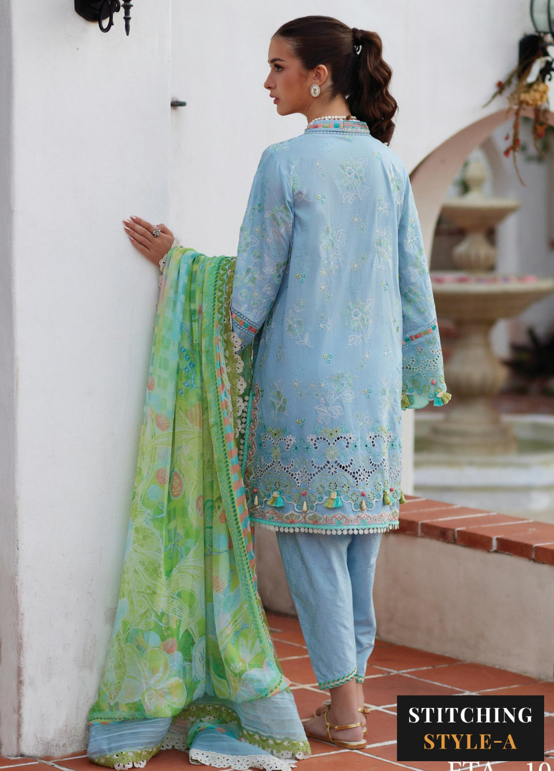 Farah Talib Aziz Unstitched Embroidered Lawn 3 Piece Suit FTA26UL FTA-10 SIENNA SKY BLUE - Summer