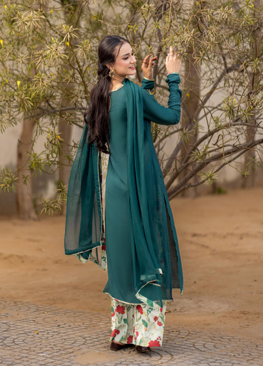 Dareecha by Daak RTW Printed Cotton Silk 3 Piece Suit AKS-BG ANARAH AKS-BG - Festive Collection