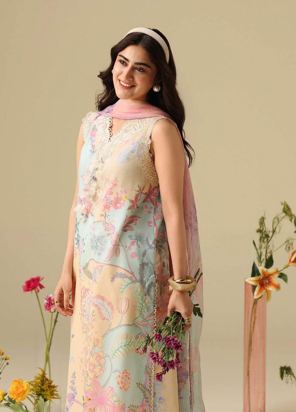 Soleil Hemline by Mushq Unstitched Printed Lawn 3 Piece Suit MU26USL Bellarosa HUNSS260301 - Festive Collection