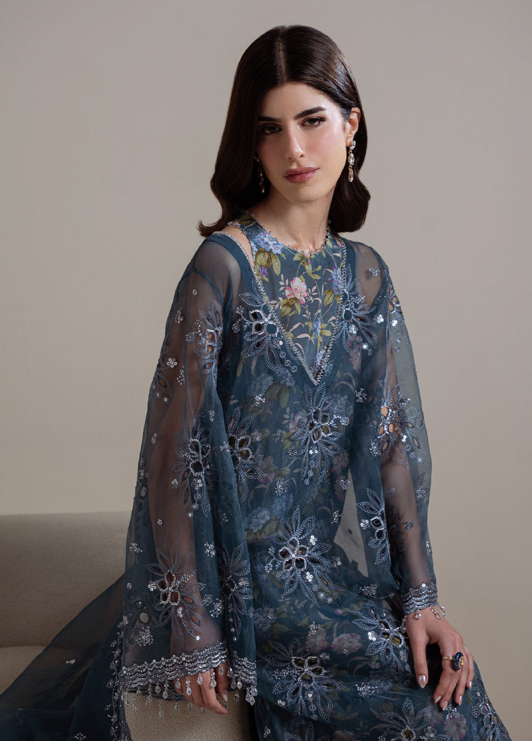 Luxe Atelier by Cross Stitch Unstitched Embroidered Organza 3 Piece Suit CS26ULA D-3 Indigo Spark - Festive Collection