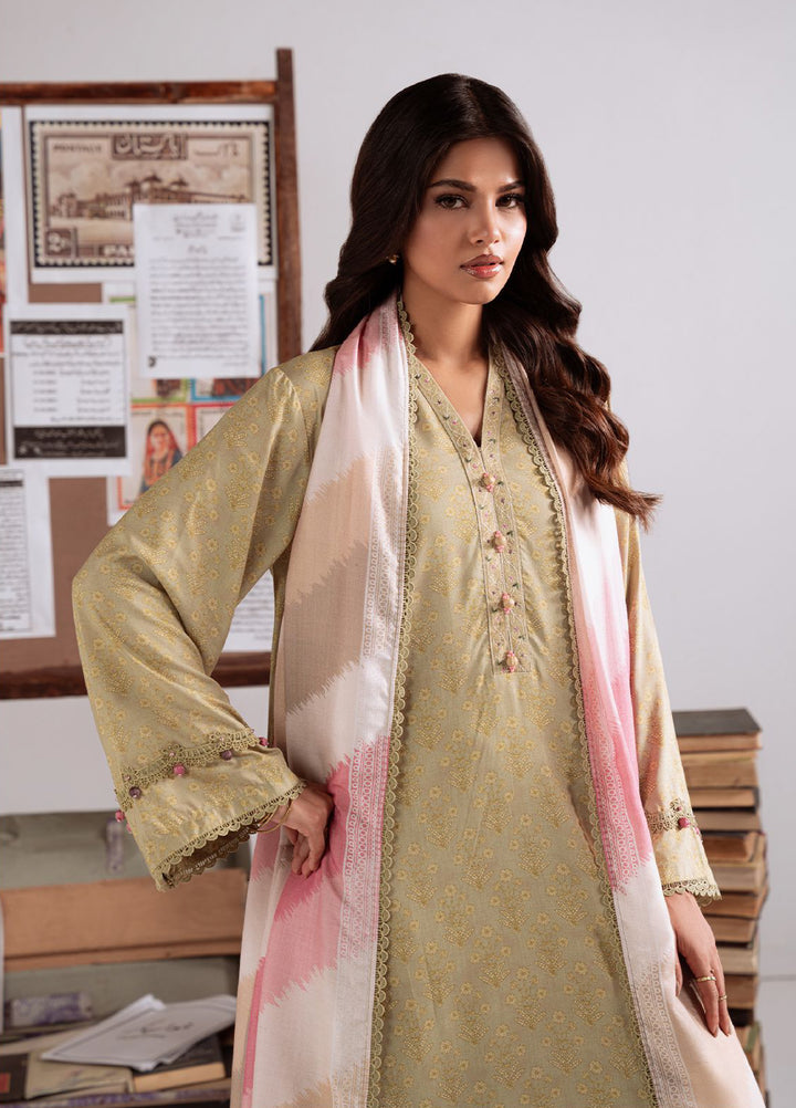 Cross Stitch Unstitched RTS Linen Embroidered Suits 3 Piece CS25LW D-08 Sage Garland - Winter Collection