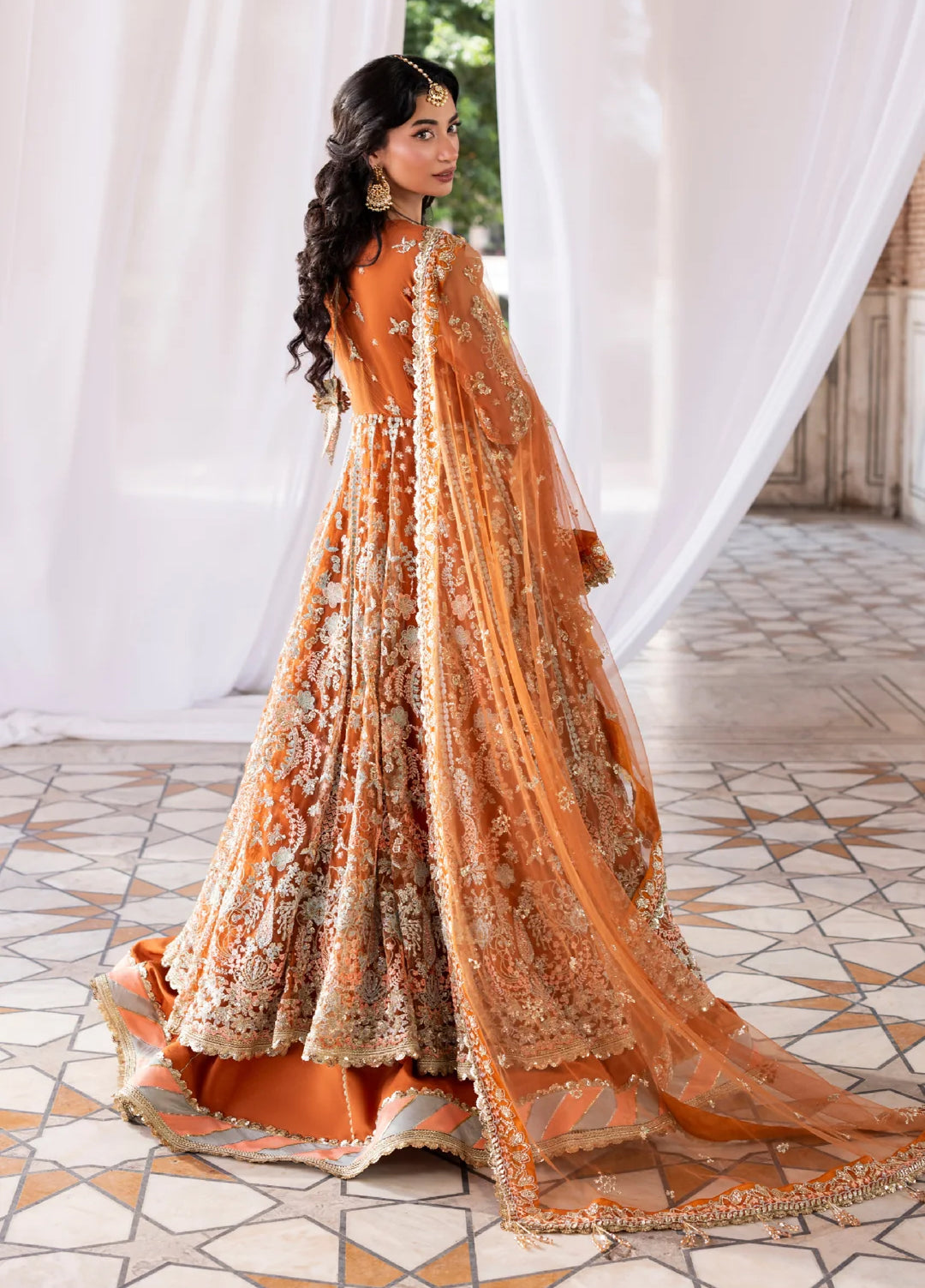 Ember by Aylin Unstitched Net Embroidered Suits 3 Piece AYL25EF D2-Saffron - Festive Collection