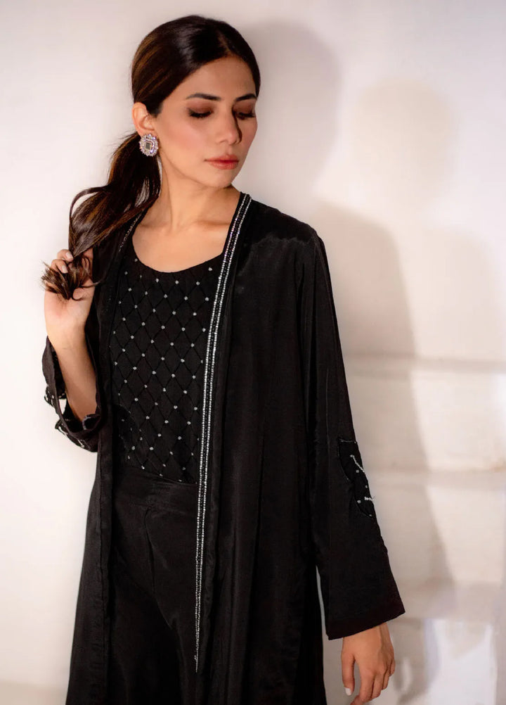 Attire By Maha Pret Embroidered Chiffon 3 Piece Suit Charcoal