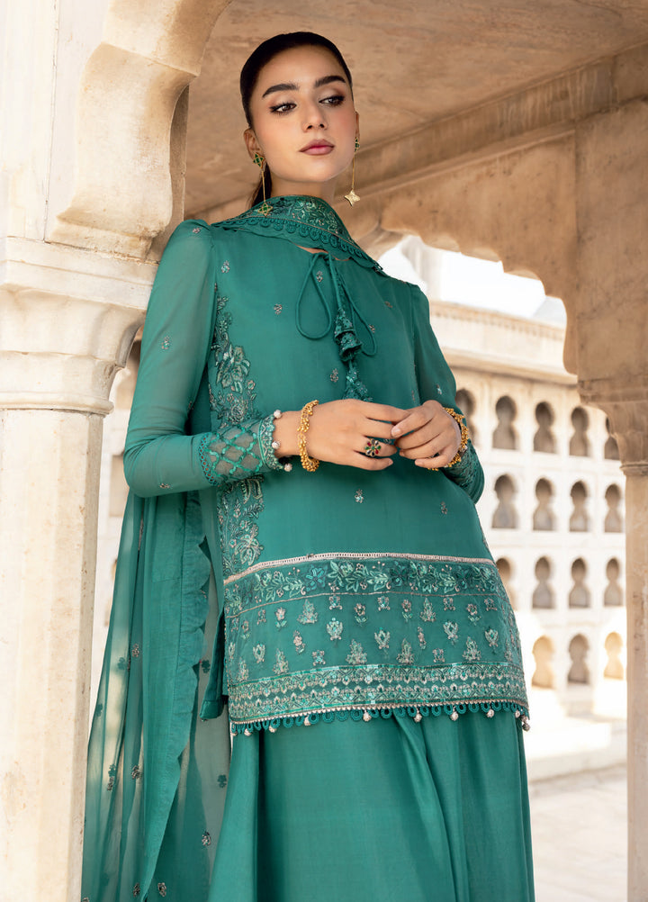 M basics by Maria B Unstitched Organza Embroidered Suits 3 Piece MB25WF D-803 Teal Green - Winter Collection