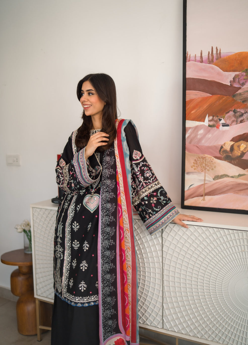 Siraa by Sadaf Fawad Khan Unstitched Embroidered Luxury Lawn 3 Piece Suit SDF26USL Kohl - Festive Collection