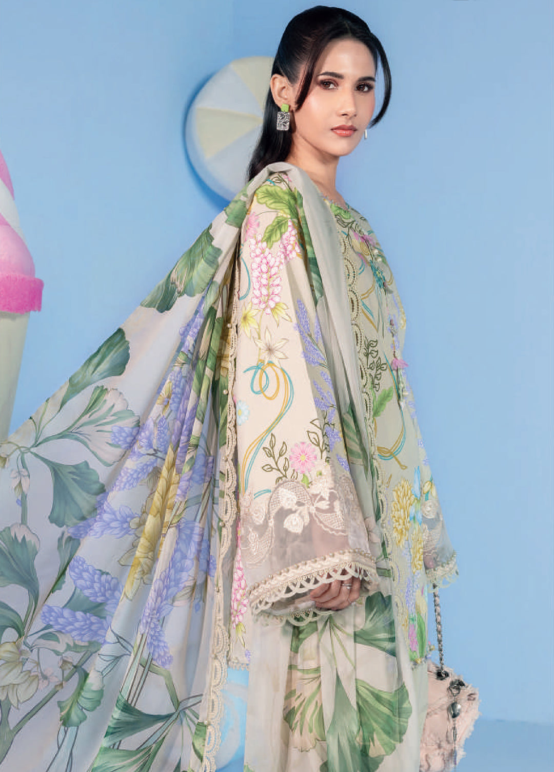 M Basics by Maria B Unstitched Embroidered Lawn 3 Piece Suit MB26UMB MB-CUSV13-13A - Summer Collection