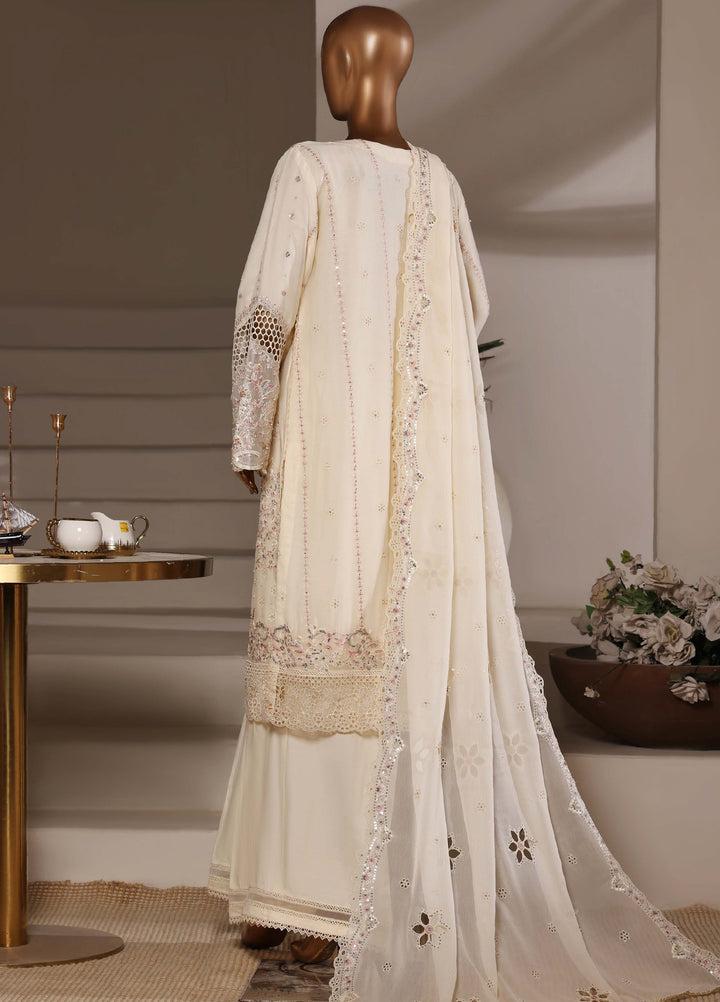 Fasane by HZ Textiles RTW Embroidered Chiffon 3 Piece Suit HZ26UCF HZK-236 Cream - Festive Collection