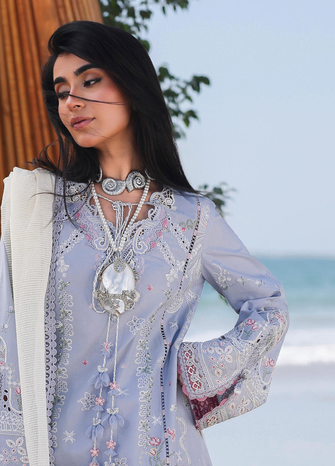 Sahil by Qalamkar Unstitched Embroidered Luxury Lawn 3 Pcs Suit QLK26US SA-08 Zayna - Summer