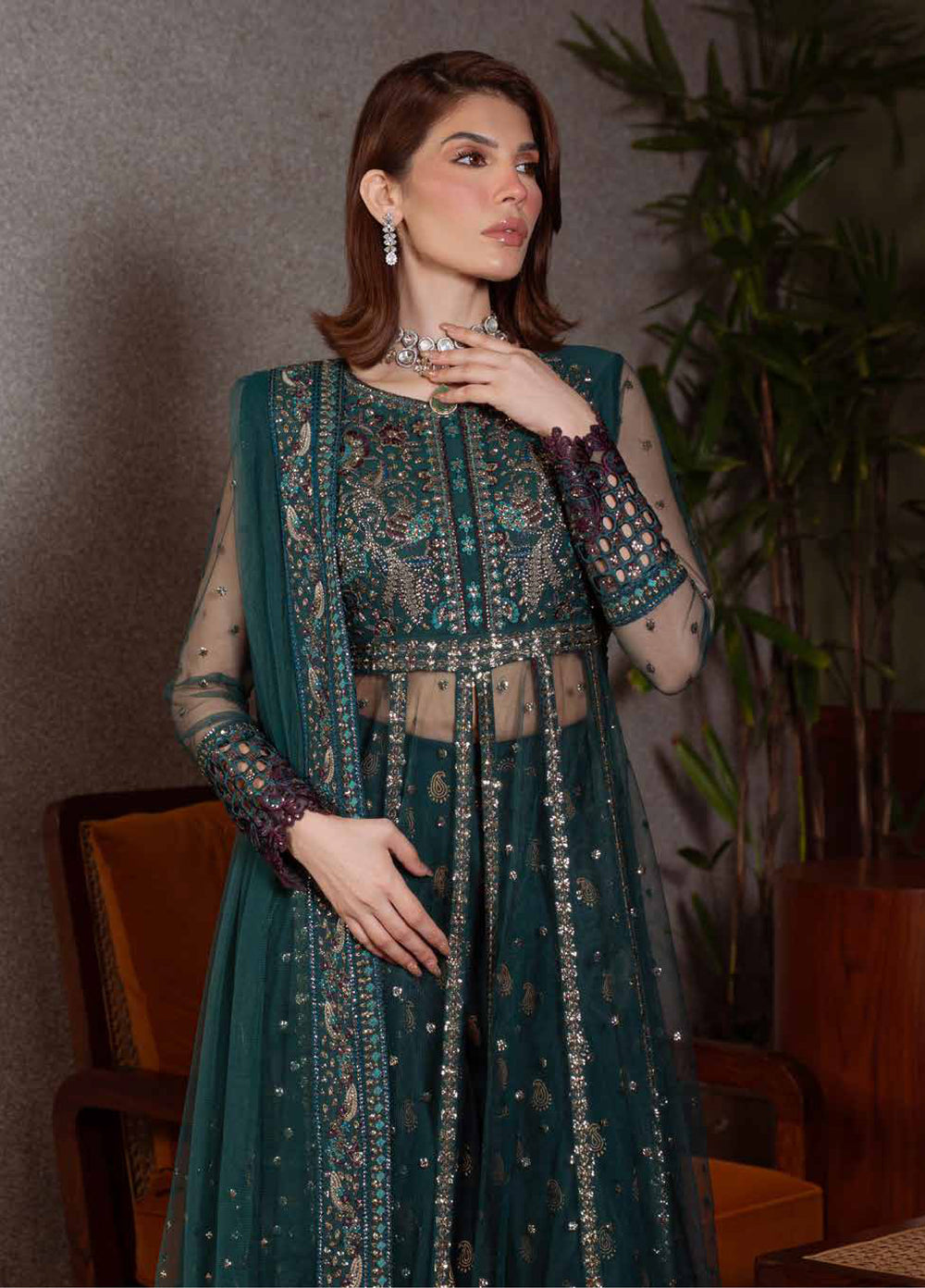Elaya Luxury by Nureh Unstitched Net Embroidered 3 Piece Suit NU26EL NEL-84 - Festive  Collection