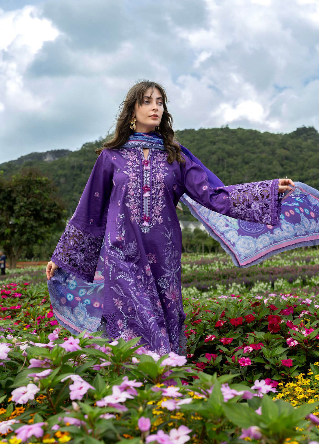 The Secret Garden by Mushq Hemline Unstitched Lawn 3 Piece Suit MU26USG D-12B Lily Veil - Summer Collection