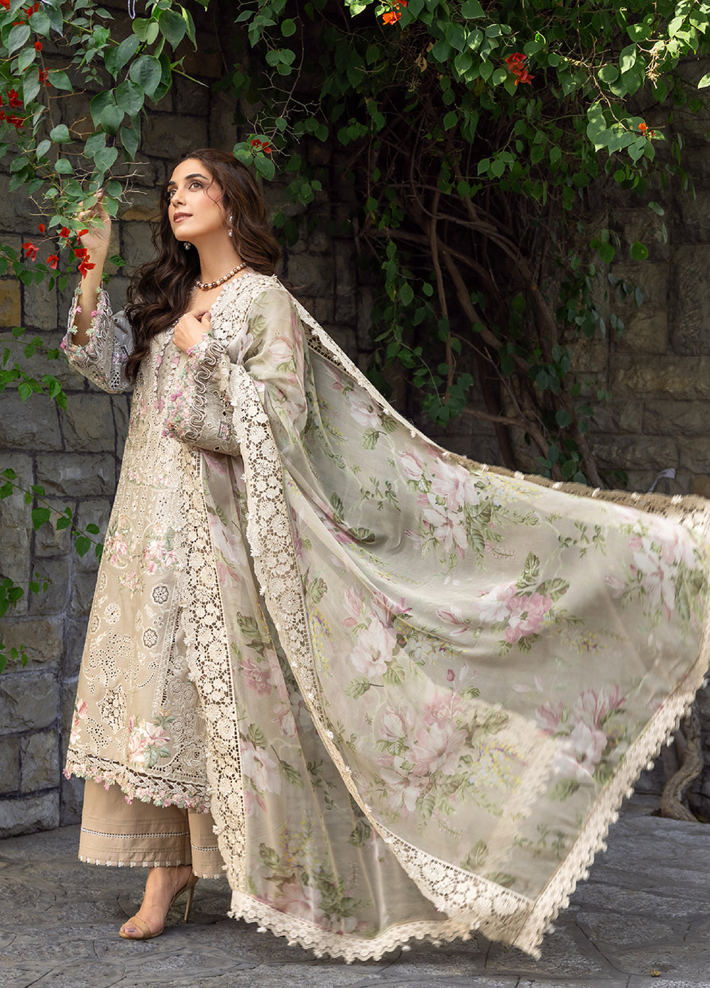 Elaf Premium Unstitched Embroidered Luxury Lawn 3 Piece Suit EL26UPL ELY-2A CAMELLIA - Summer Collection