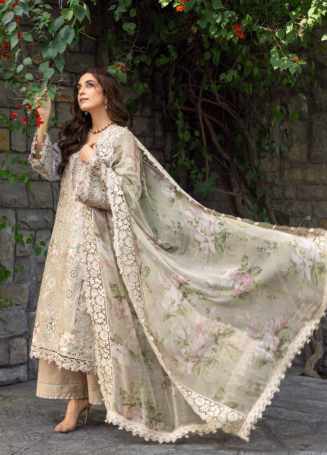 Elaf Premium Unstitched Embroidered Luxury Lawn 3 Piece Suit EL26UPL ELY-2A CAMELLIA - Summer Collection