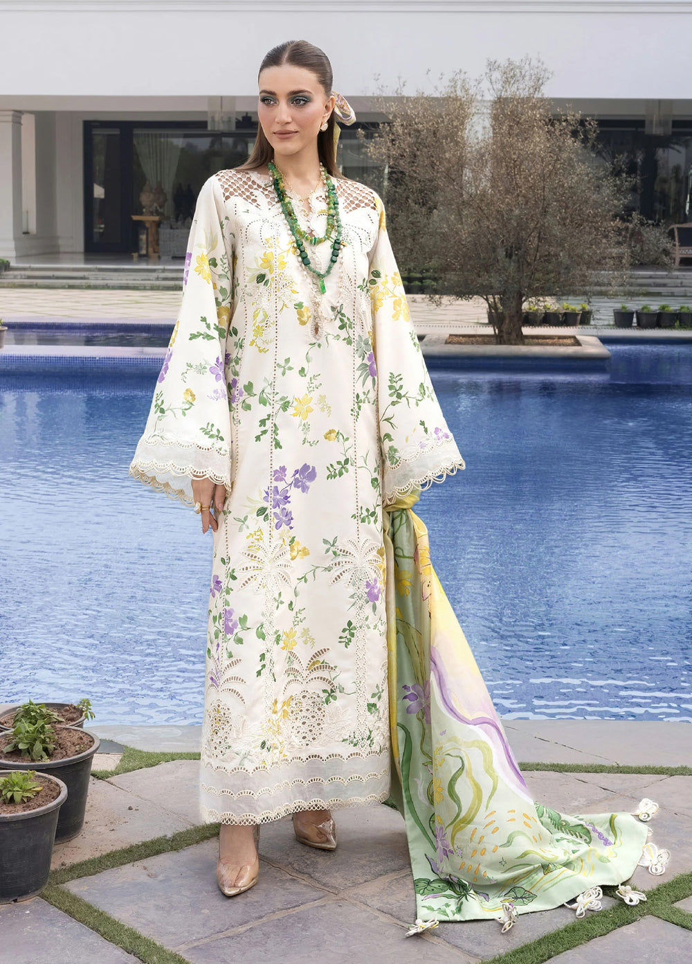 Flow by Crimson Unstitched Embroidered Lawn 3 Piece Suit CR26UFL D4 A-Opal - Festive Collection