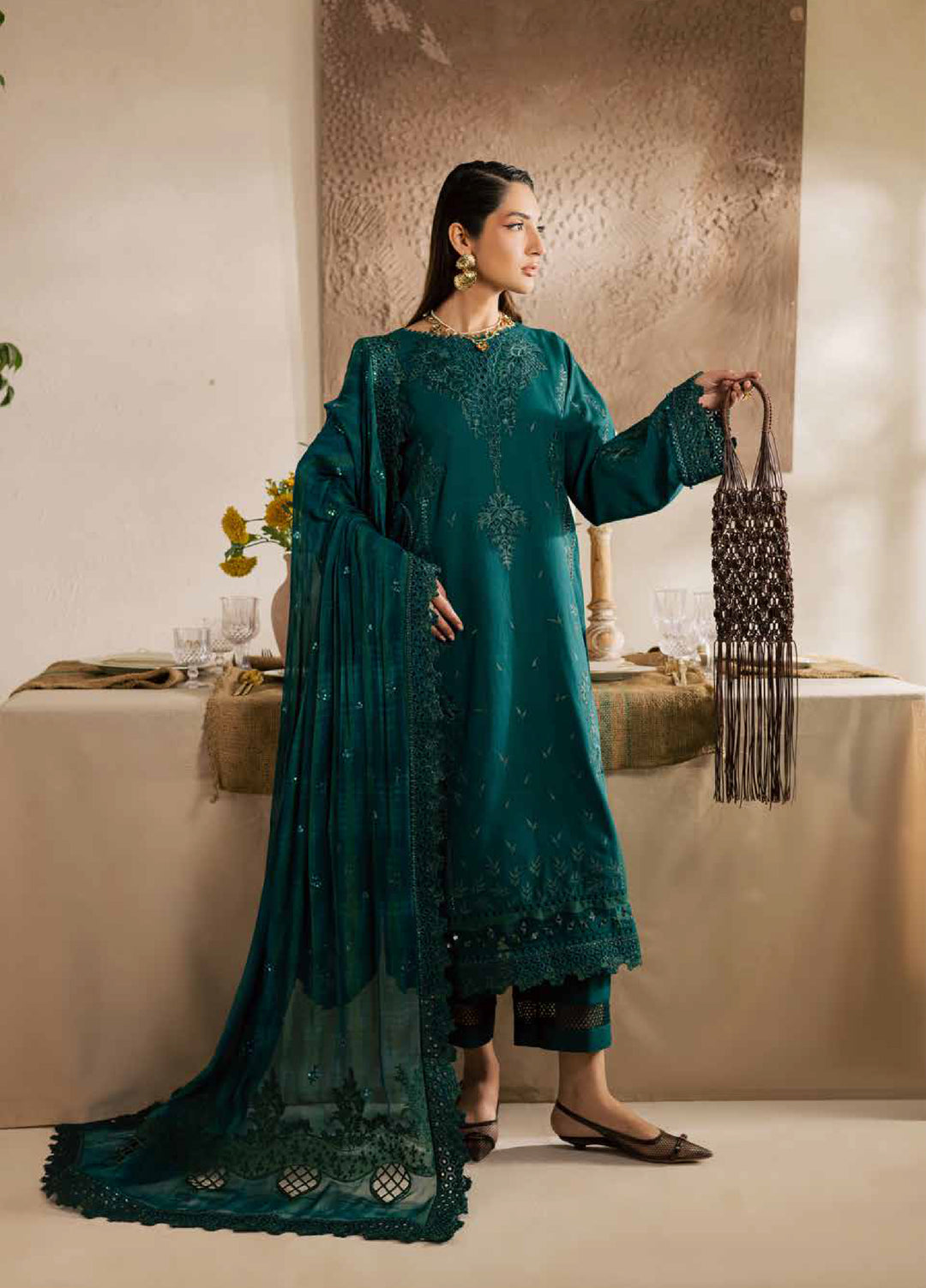 Nureh Exclusive Unstitched Lawn Karandi Embroidered 3 Piece Suit NU26UE NE-220 - Spring Collection