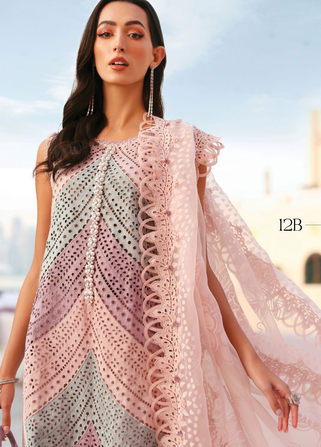 Maria B Unstitched Embroidered Luxury Lawn 3 Piece Suit MB26UEL 12B - Eid Collection