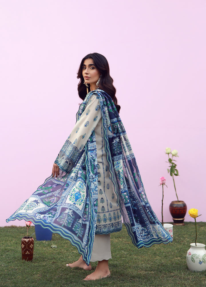Mirha by Sahar Unstitched Printed Lawn 3 Piece Suit SS1-26-05 Indigo Cream Folk - Summer Collection
