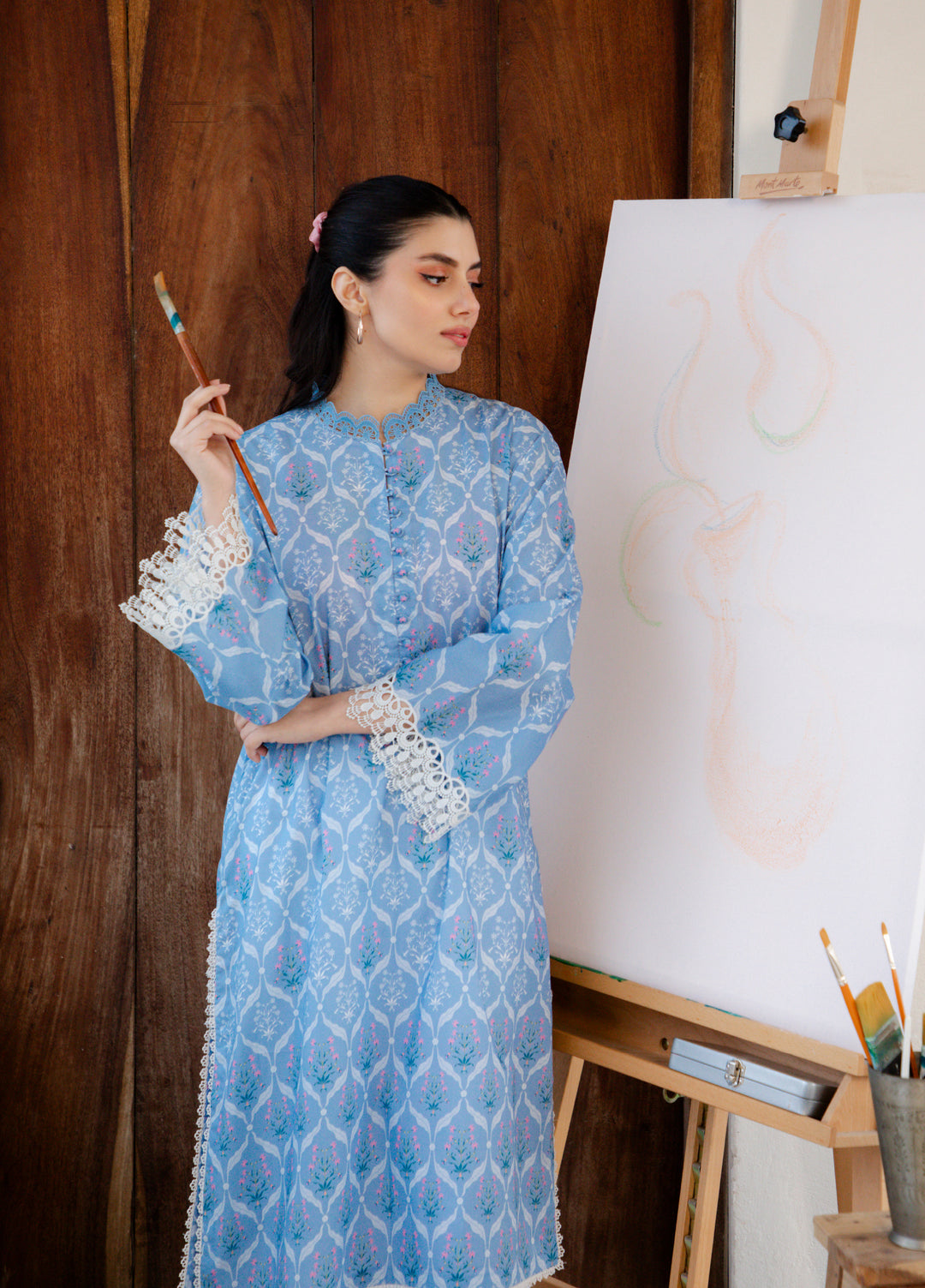 Sahar Unstitched Printed Cambric 1 Piece Shirt SS1-26-33 Sky Lattice - Summer Collection