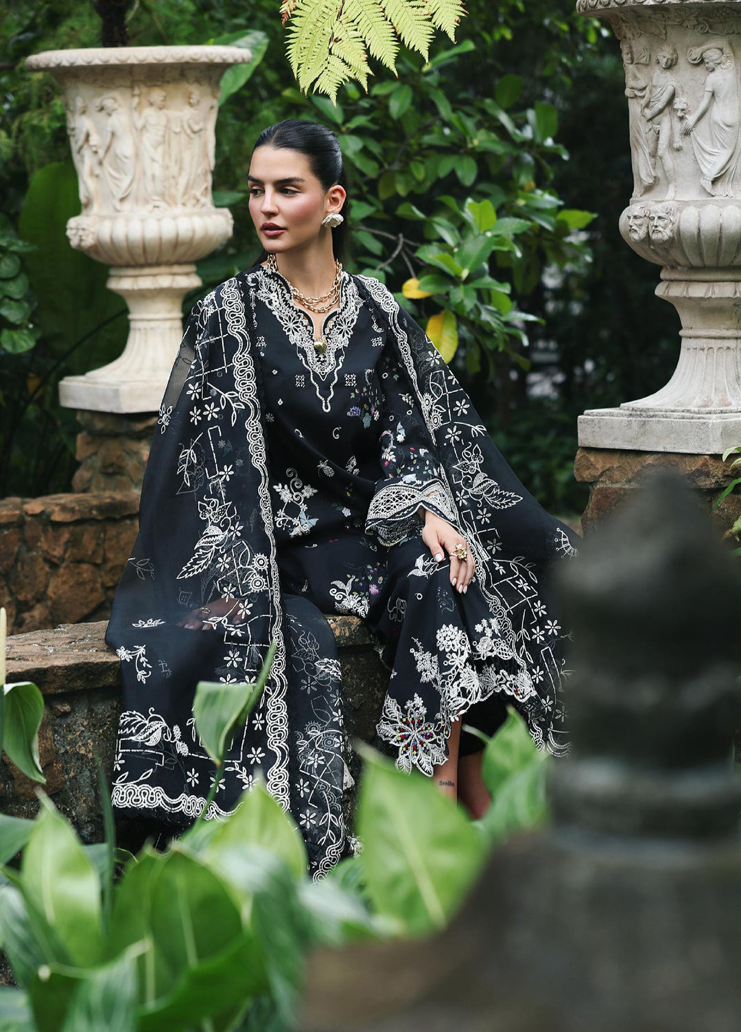 Q Line by Qalamkar Unstitched Chikankari Embroidered Lawn 3 Piece Suit QLK26UQL RP-07 OBSIDIAN - Summer Collection