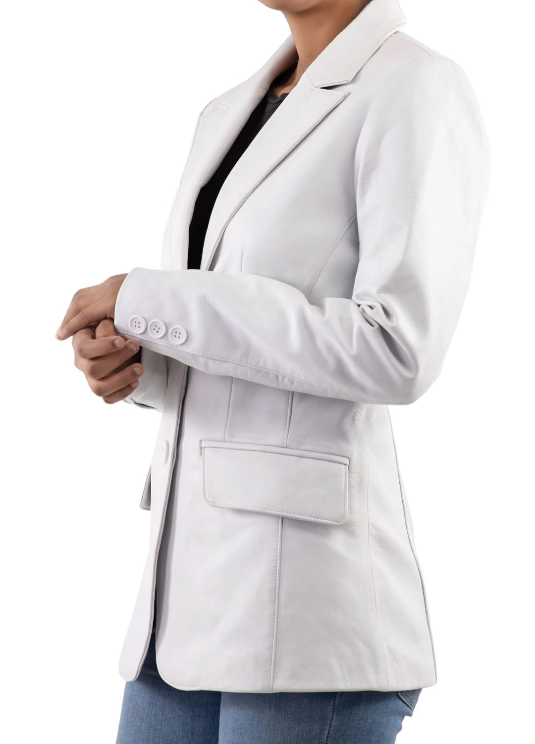 Jild Leathers Classic 2-Button Lambskin Leather Blazer Women-White - Blazers And Coats Collection