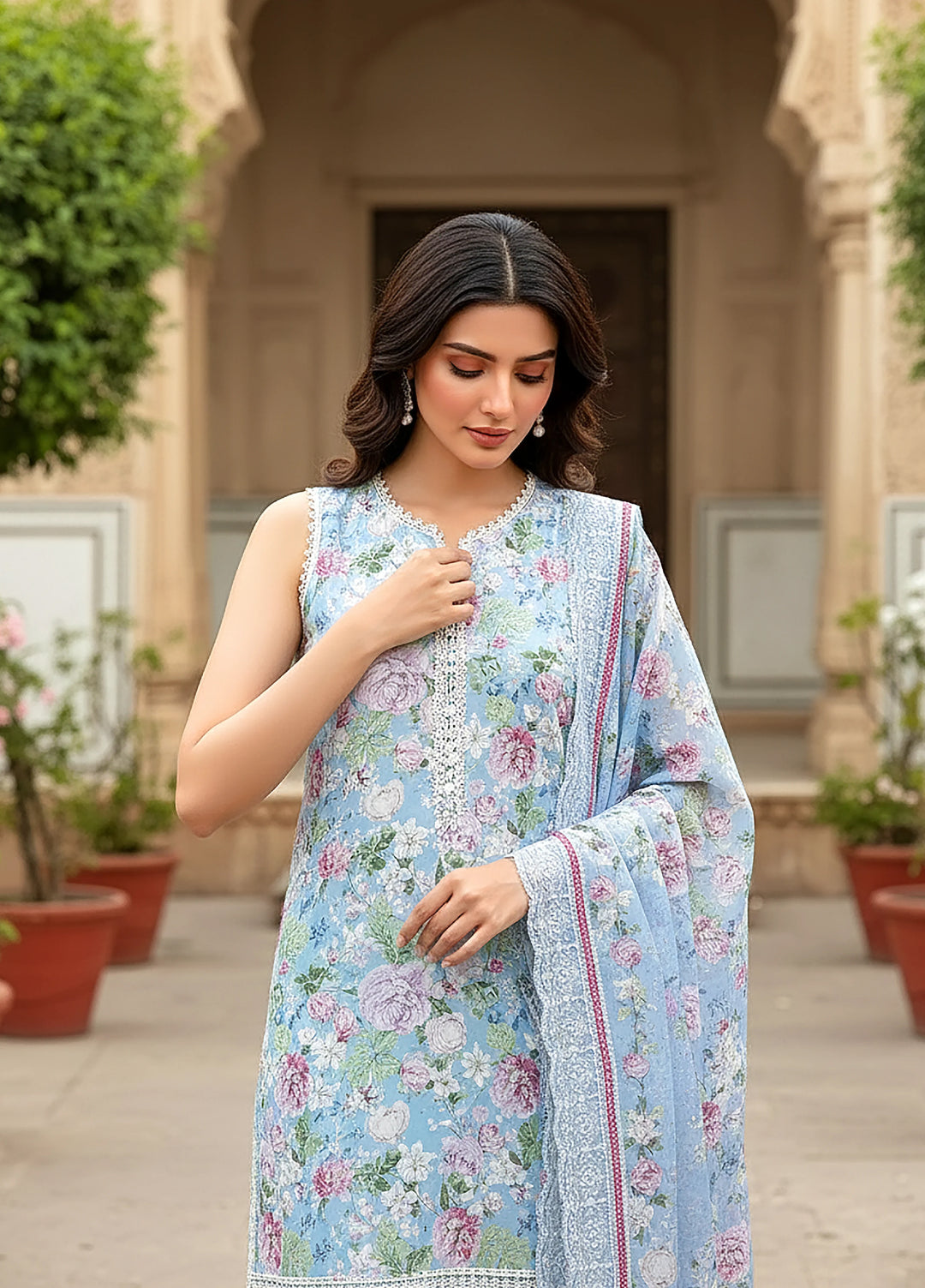 Lakhany Summer Essentials Embroidered Unstitched Lawn 3 Piece Suit LSM26USE LG-RL-0408 - Ramadan Collection