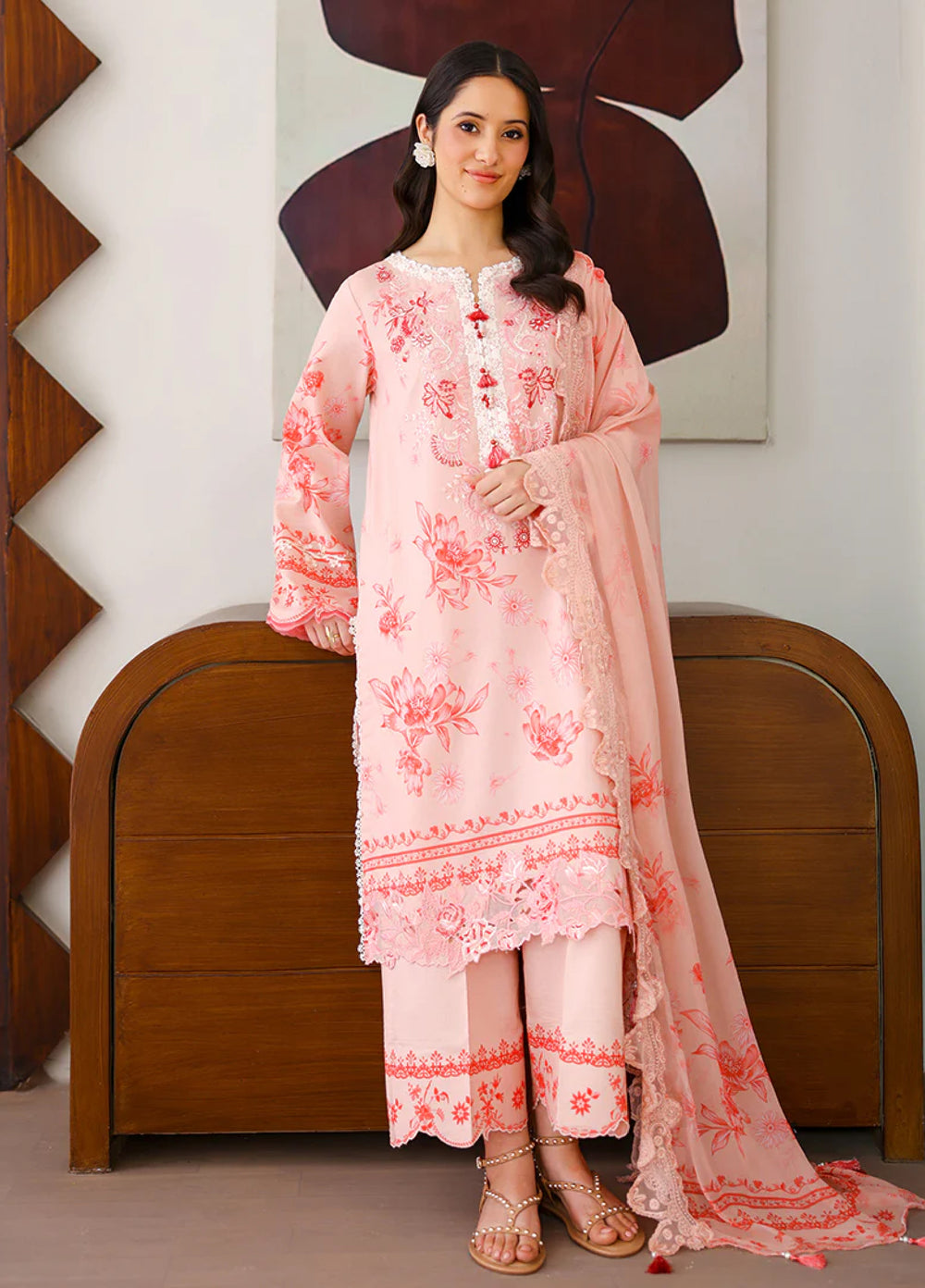 Sunlit Tales by Roheenaz Unstitched Embroidered Lawn 3 Piece Suit RN26ULS Coral Whisper RUNSS260706 - Lawn Collection