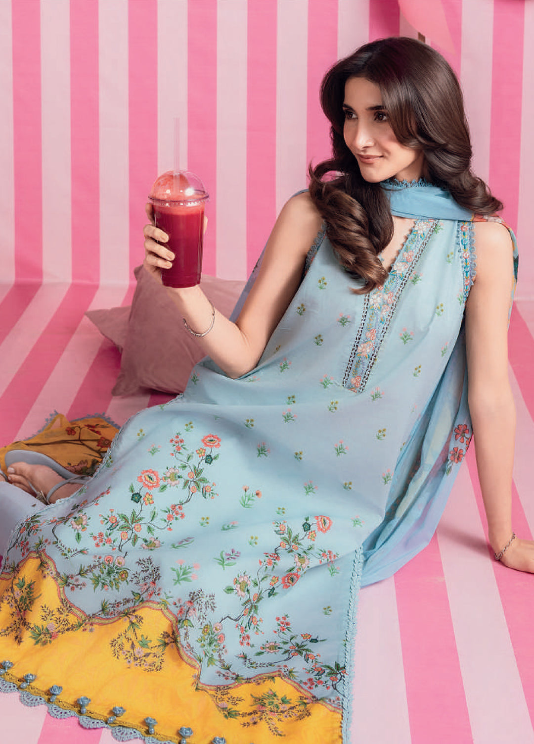 M Basics by Maria B Unstitched Embroidered Lawn 3 Piece Suit MB26UMB MB-CUSV13-1B - Summer Collection