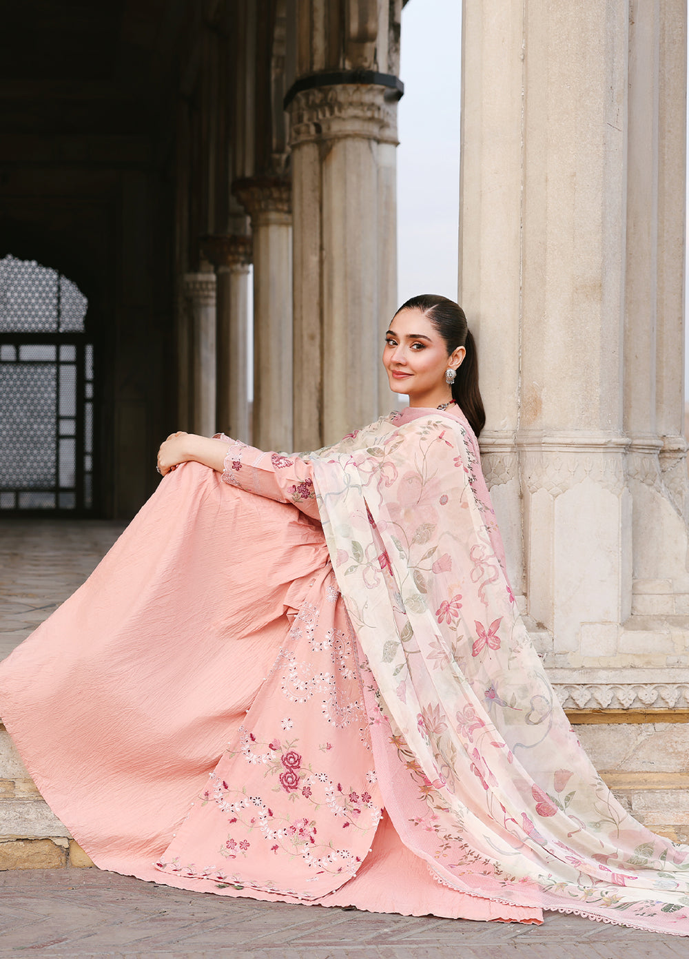 Cross Stitch Unstitched Embroidered Premium Lawn 3 Piece Suit CS26UCPL D2 DUSKY ROSE - Eid Collection