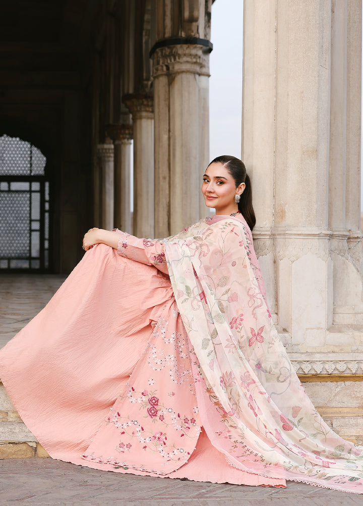 Cross Stitch Unstitched Embroidered Premium Lawn 3 Piece Suit CS26UCPL D2 DUSKY ROSE - Eid Collection
