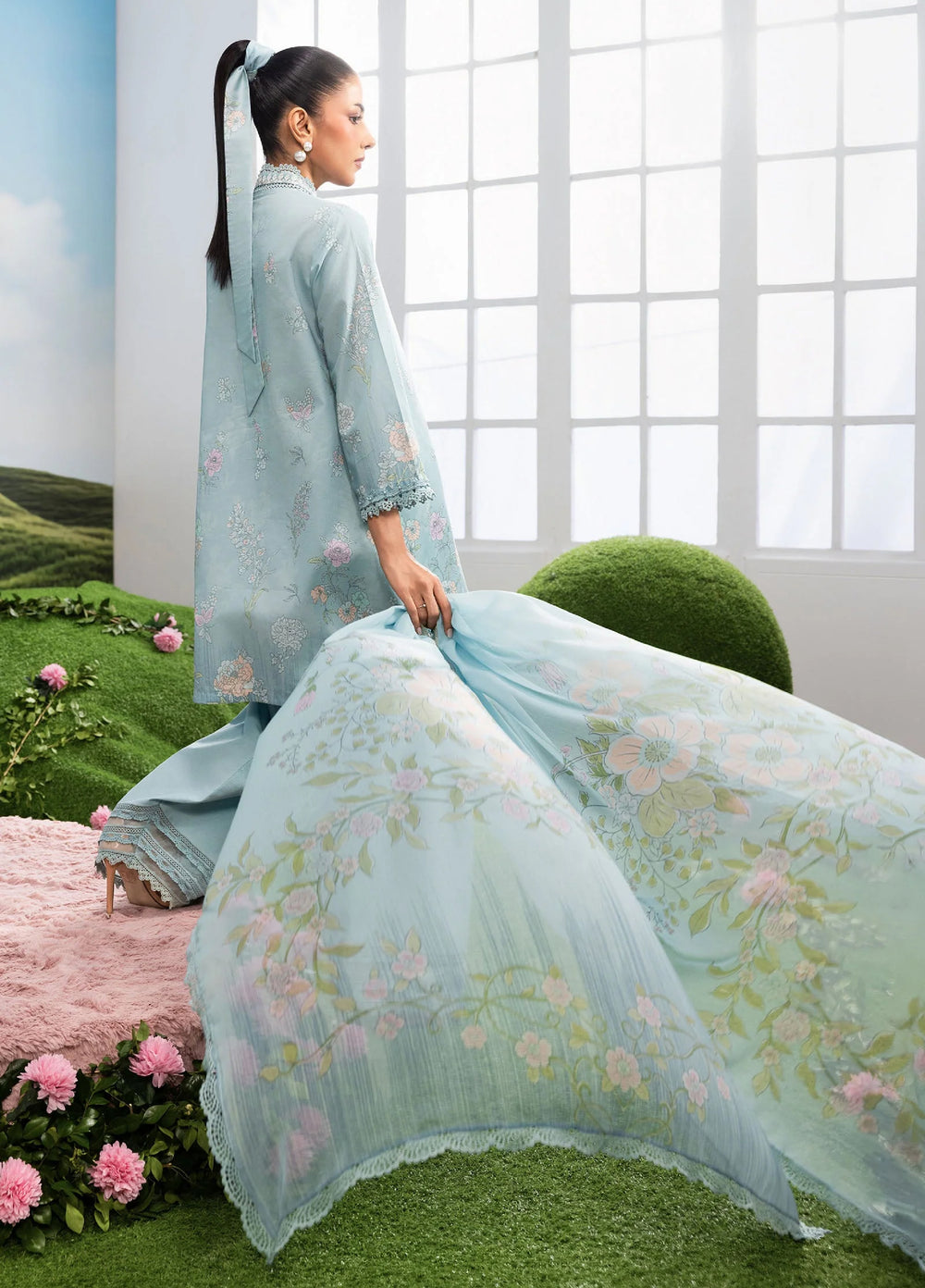 M Basics by Maria B Unstitched Embroidered Lawn 3 Piece Suit MB26SSEL MB-CUSV14-02B - Eid Collection