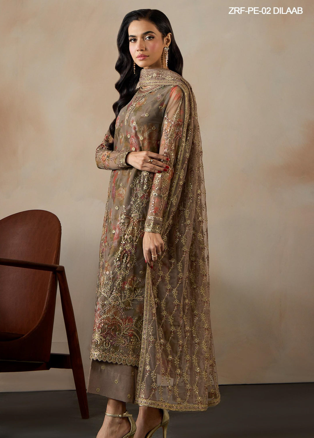 Fasana by Zarif Unstitched Embroidered Net 3 Piece Suit ZR26UF ZRF-PE-02 Dilaab - Festive Collection