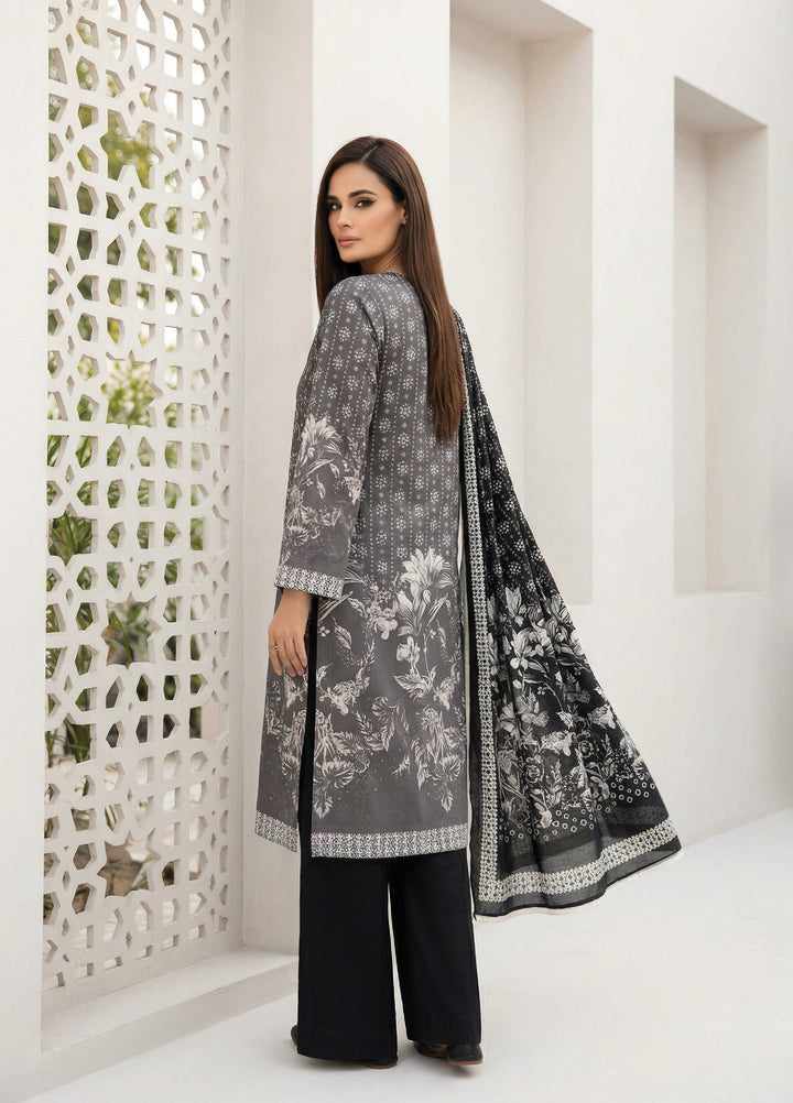 Black N White by Regalia Textiles Unstitched Printed Lawn 3 Piece Suit RG26ULBW D6 - Casual Collection