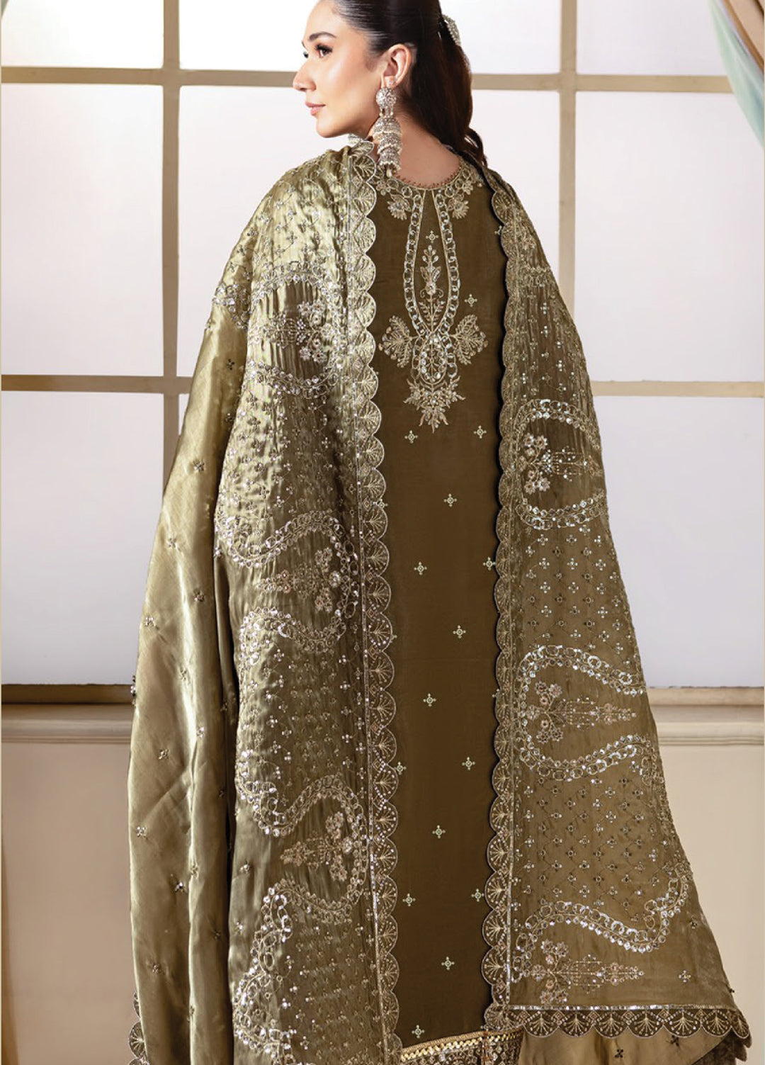 Aaina by Alizeh Unstitched Embroidered Sheesha Silk 3 Piece Suit AF26UASS D-1 HOORAB - Festive Collection