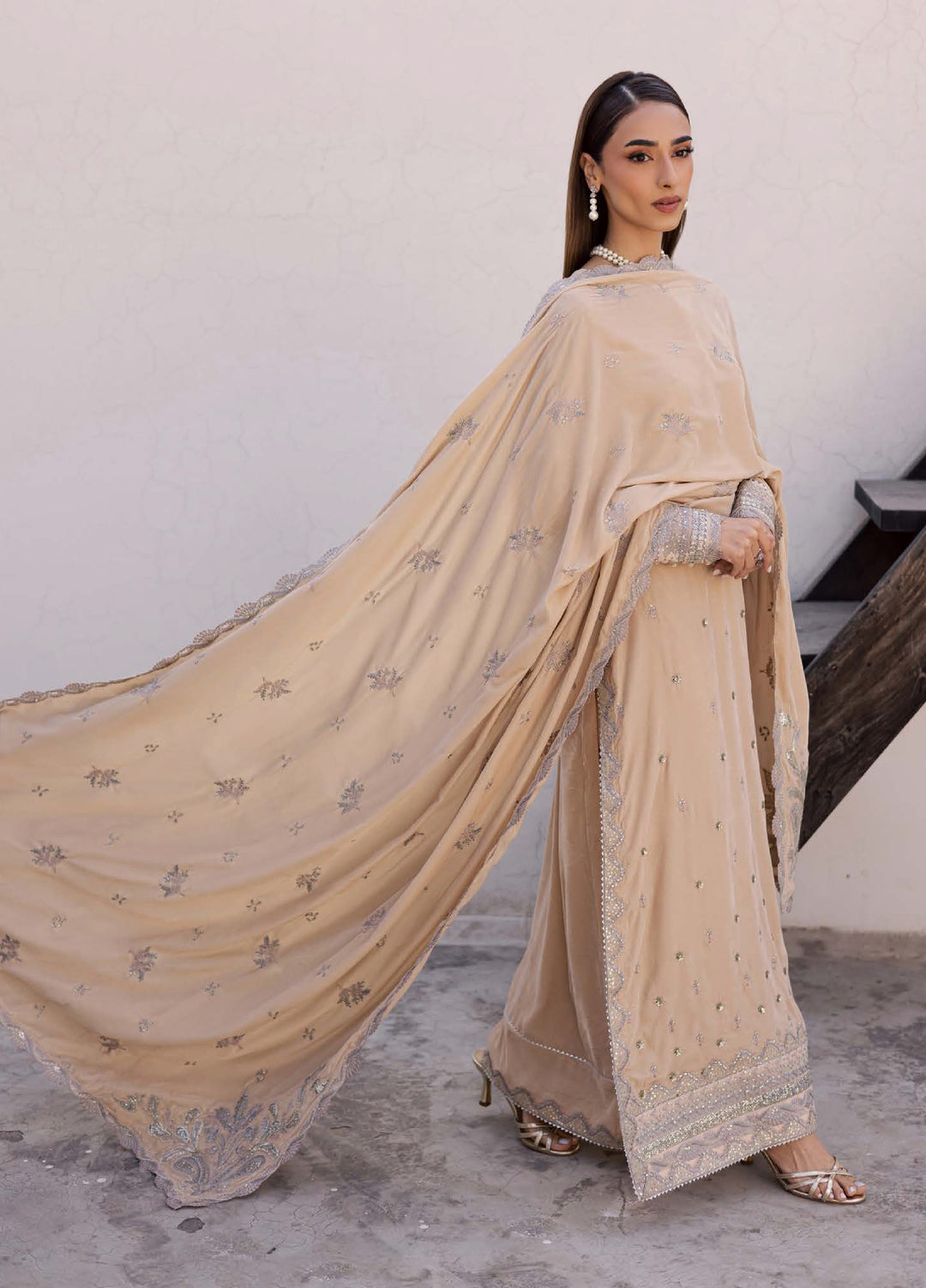 Nureh Maya Unstitched Velvet Embroidered 3 Piece Suits NU25MF NW-122 - Festive Collection