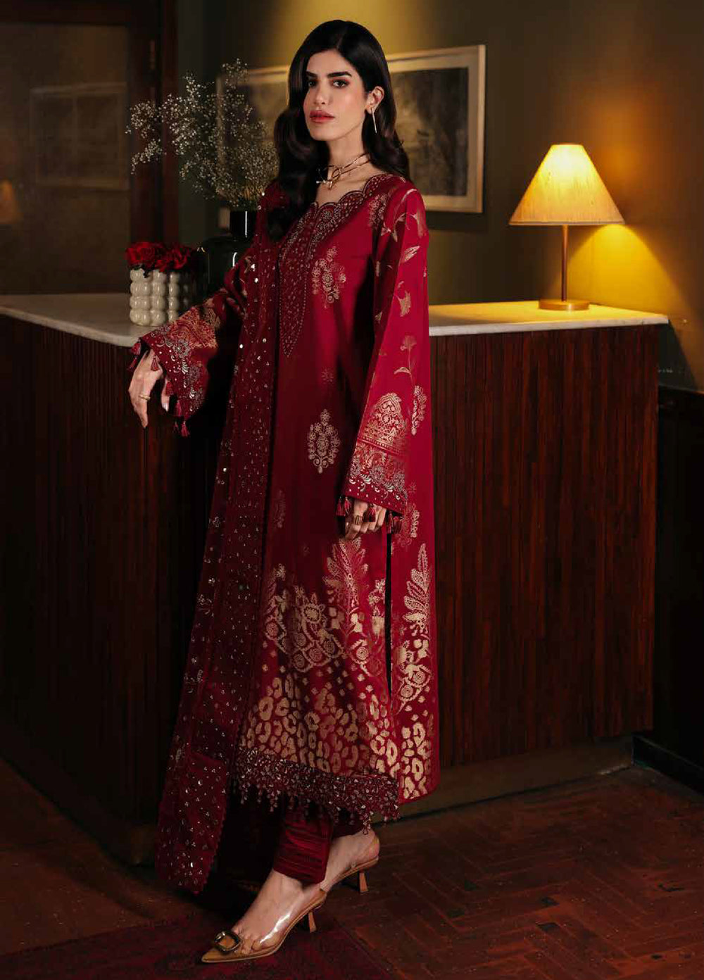 Nureh Exclusive Unstitched Embroidered Lawn Jacquard 3 Piece Suit NU26EU NE-225 - Festive Collection