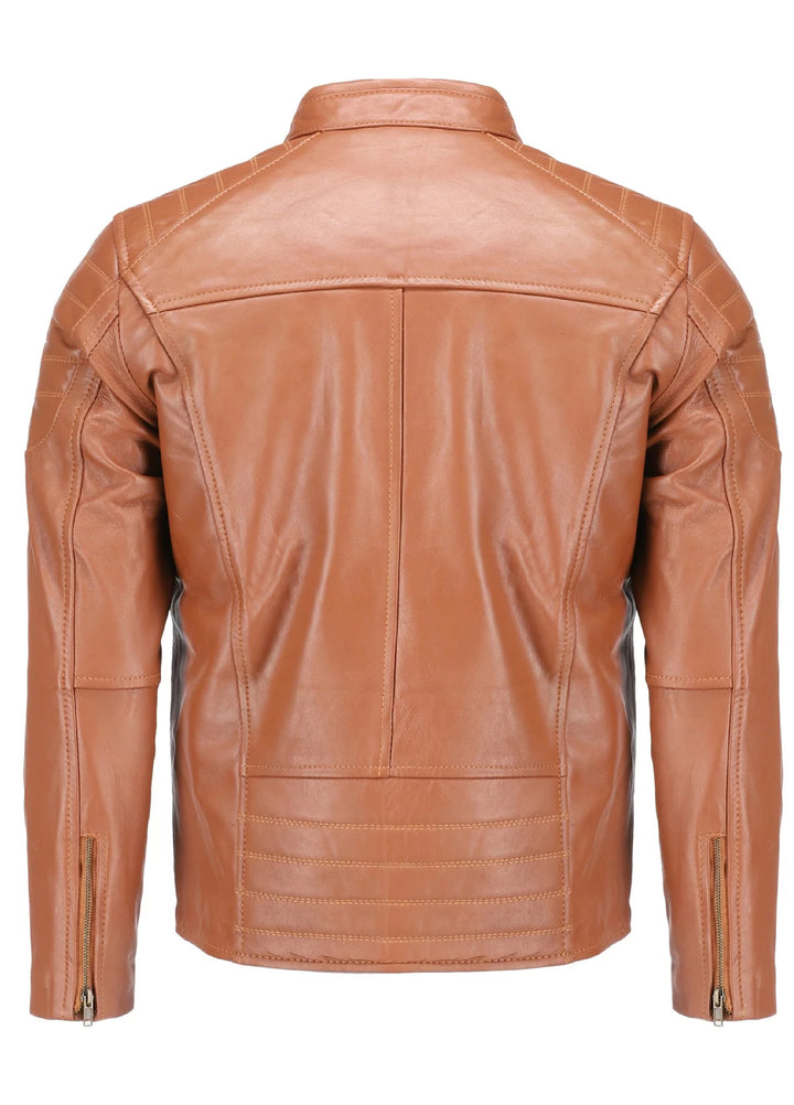Mens Tan Lambskin Biker Style Leather Jacket