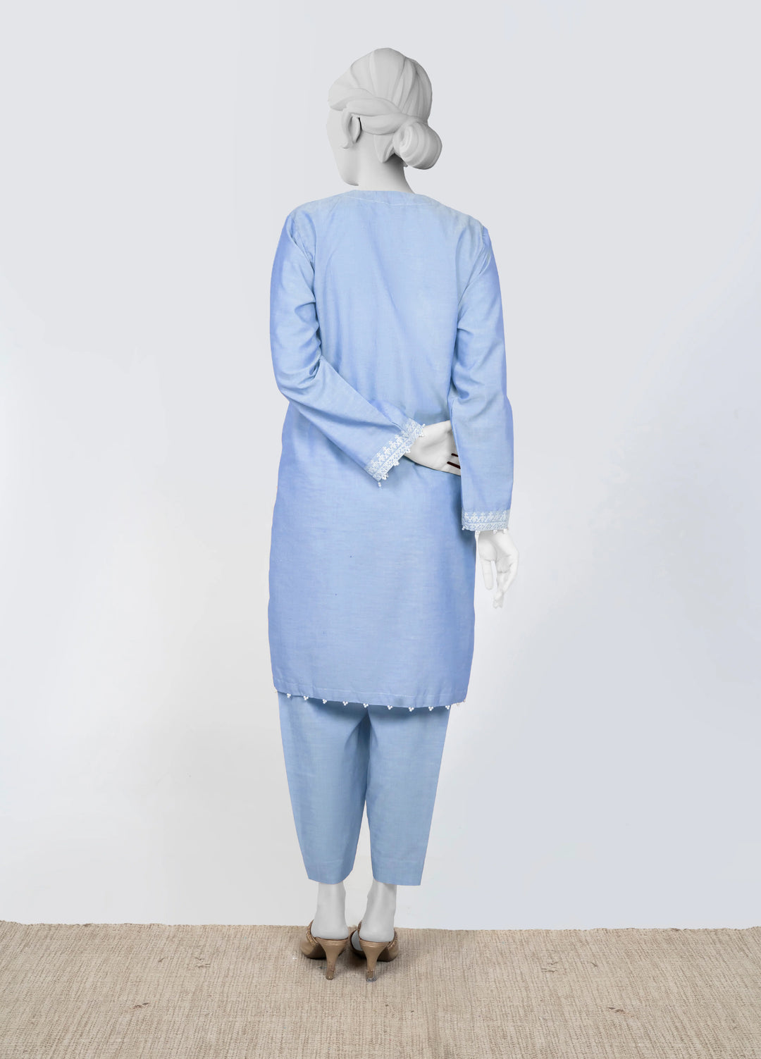 Ayla Studio Women Pret Chambray Solid Embroidered 2-Piece RTW Sky Blue - Winter Collection