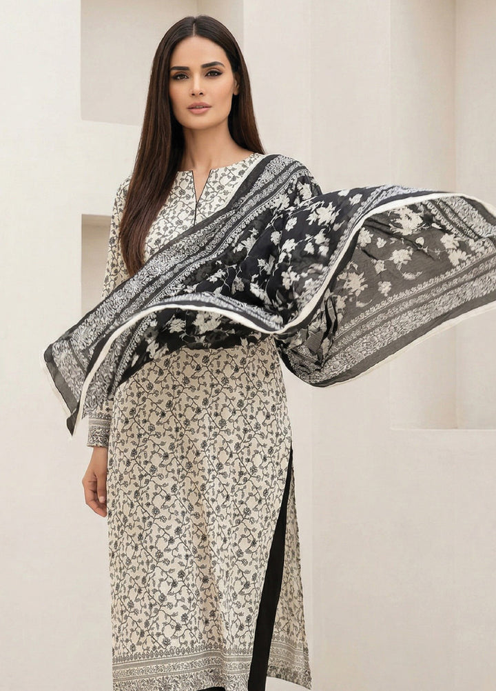 Black N White by Regalia Textiles Unstitched Printed Lawn 3 Piece Suit RG26ULBW D5 - Casual Collection