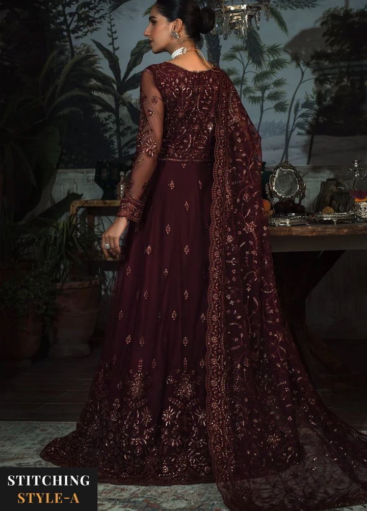 Zarif Women Unstitched Embroidered Net 3 Piece Suit ZR26UFC ZLR 06 CARMINE - Festive Collection