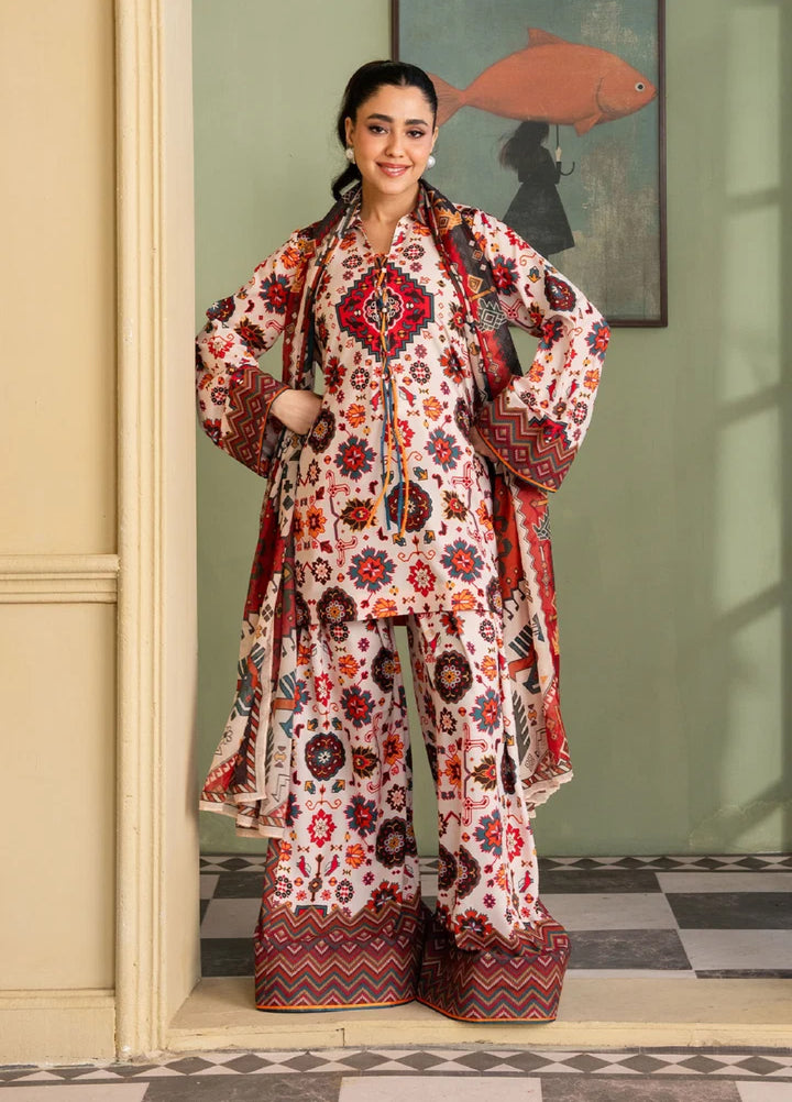Retro by Maria Osama Khan RTW Printed Grip 3 Piece Suit MOK26PR Daisy - Casual Collection